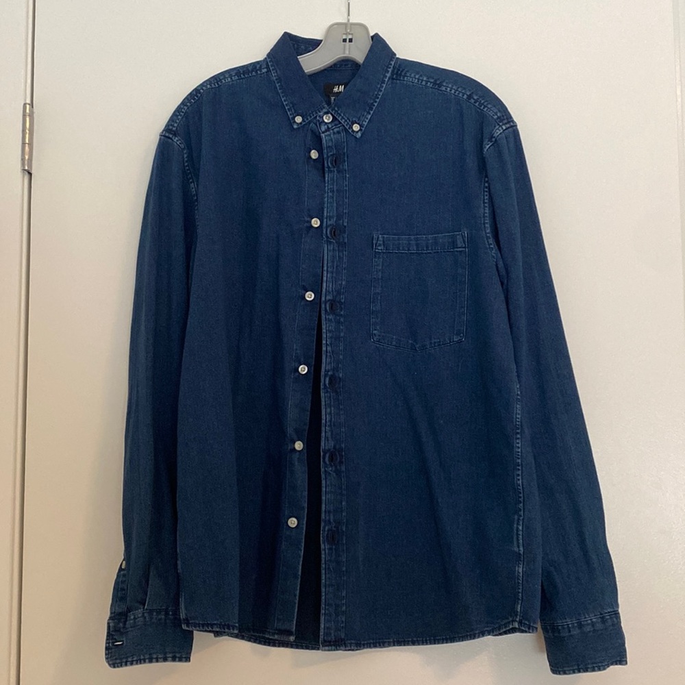 Mens Dark Blue Jean Button Down - Size Large